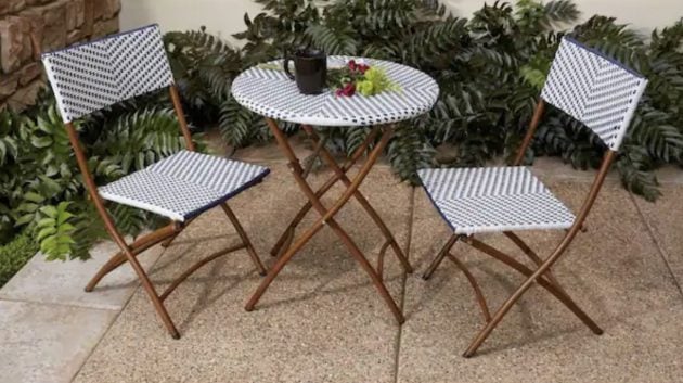 French Caf 3-Piece Wicker Outdoor Patio Folding Bistro Set